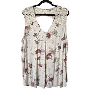 Daniel Rainn Womens 3X Top Ivory Floral Polka Dot Crochet Lace V-Neck Boho